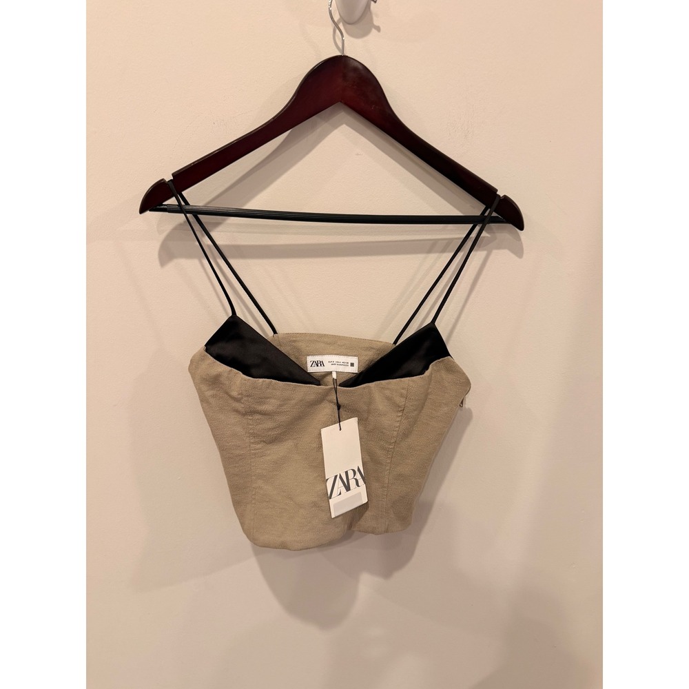 Zara Strapless Corset Crop Top Beige Textured‎ Bustier S NWT